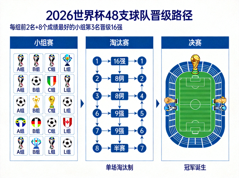 2026世界杯48支球队晋级对阵示意图 - 小组赛、淘汰赛至决赛的完整路径